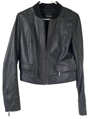 MARCIANO Black Lamb Leather Moto Biker Jacket Guess Sz S
