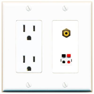 RiteAV Power Outlet and RCA-YELLOW SPEAKER Wall Plate Decorative [White]