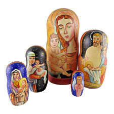 Nesting Doll 7" 5 Piece, Jesus Nativity Hand Made Matte Russian Matryoshka Set