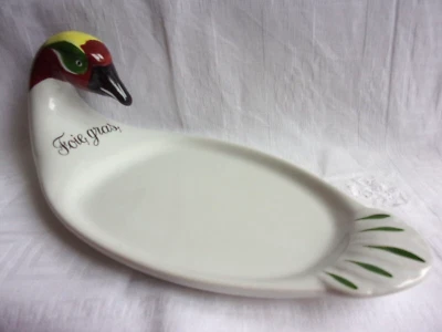 Plat à Foie Gras Tête de Canard Porcelaine Revol Fond Blanc Décoré Main N° 13 - Photo 1/4