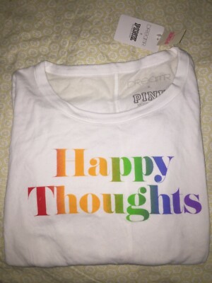 NWT Victoria's Secret Dreamr Happy Thoughts White Long Sleeve T-Shirt Large L 