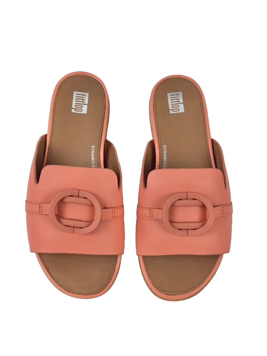 Fitflop Gracie Rubber Circlet Leather Slides Sunshine Coral Size