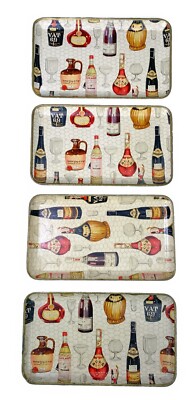4 Alcohol Proof Tip Trinket Trays Pressed Paper Wine Bottle Vtg Japan 7.75 x4.5 