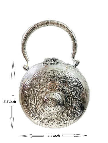 Pochette artigianale in metallo ottone argento piccola borsa da sera con manico robusto - Foto 3 di 9
