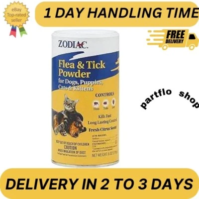 Zodiac Flea & Tick Powder with Shaker Top for Dogs Puppies Cats & Kittens 6 oz