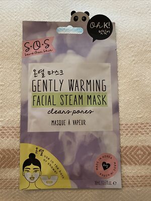 Oh K! SOS Gently Warming Facial Steam Mask Clear Pores 1 Mask NEW
