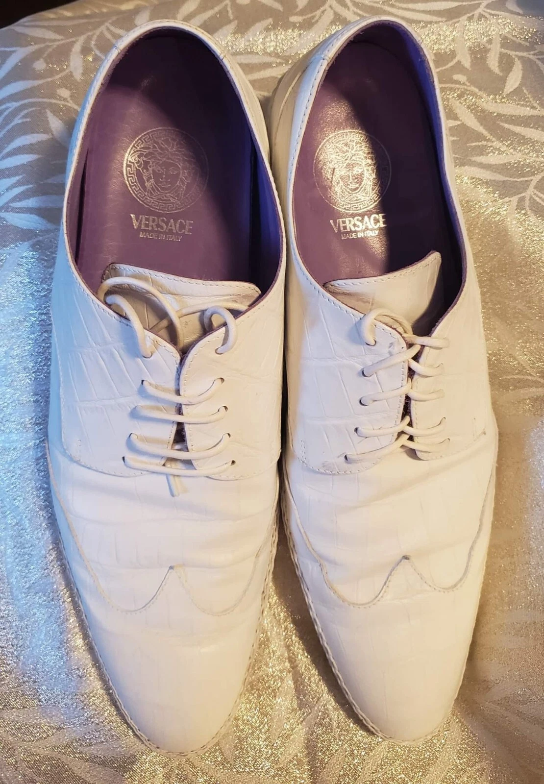Abito uomo designer VERSACE BIANCO in PELLE goffrata SCARPE taglia 17