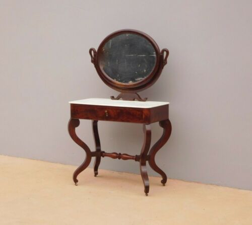 Toilette tavolino console Carlo X con specchio basculante, mogano, '800! - Foto 1 di 12