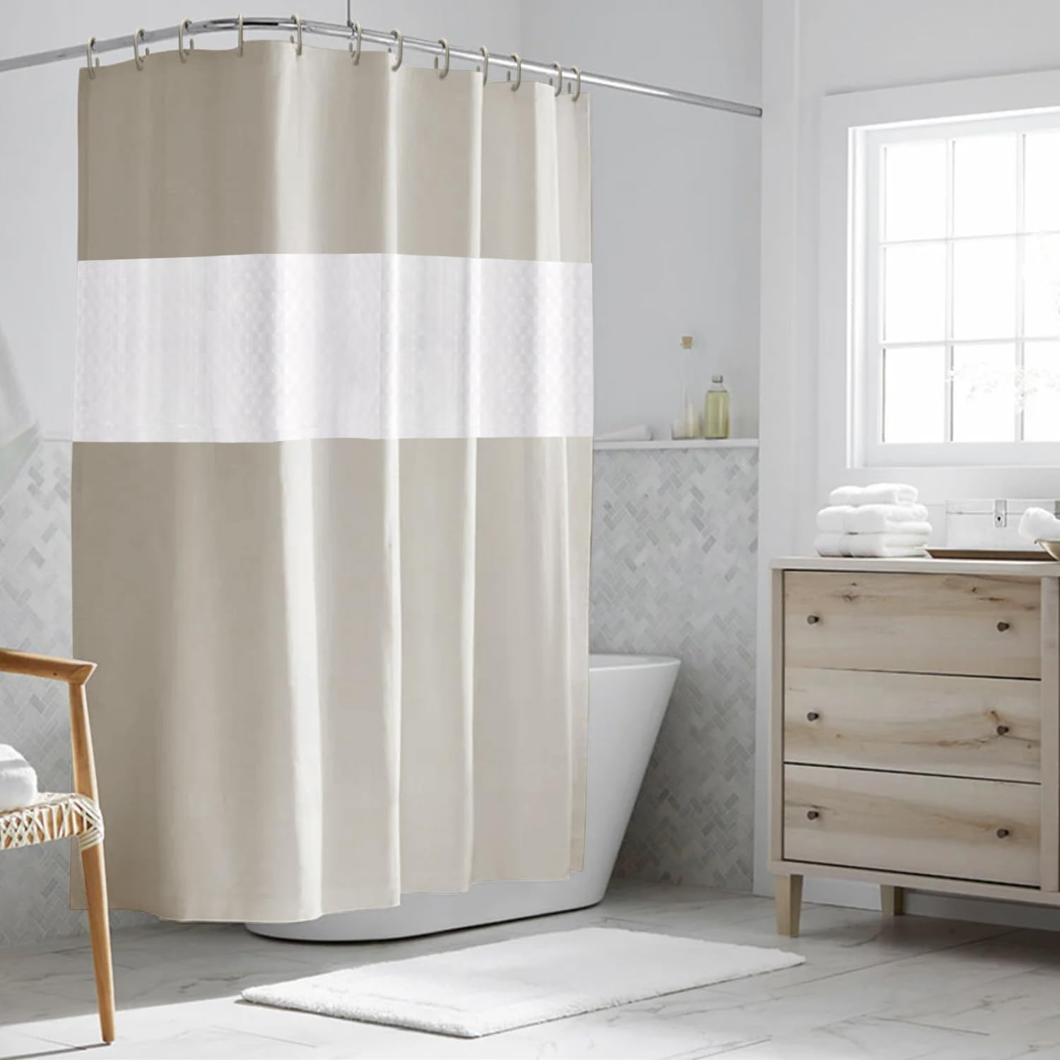 Shower Curtain Beige Bathroom Curtains Waterproof Semi Transparent Wet