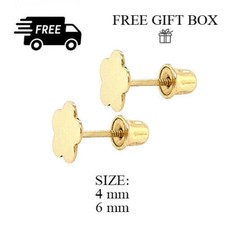 14K Yellow Gold Flower CZ Stud Earring with screw back