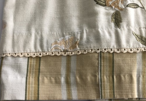Set of 2 Croscill Valances Floral Stripe Embroidered Lined 87”X 18.5” Flax Gold - Picture 3 of 7