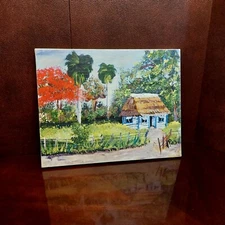 Vintage Signed Oil on Canvas Painting "Village / Lanscape", Without Frame