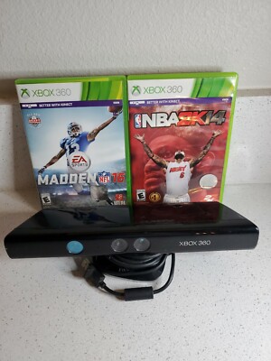 Microsoft 1414 Xbox 360 Kinect Sensor Bar Black w madden NFL 16 NBA 2k14 tested