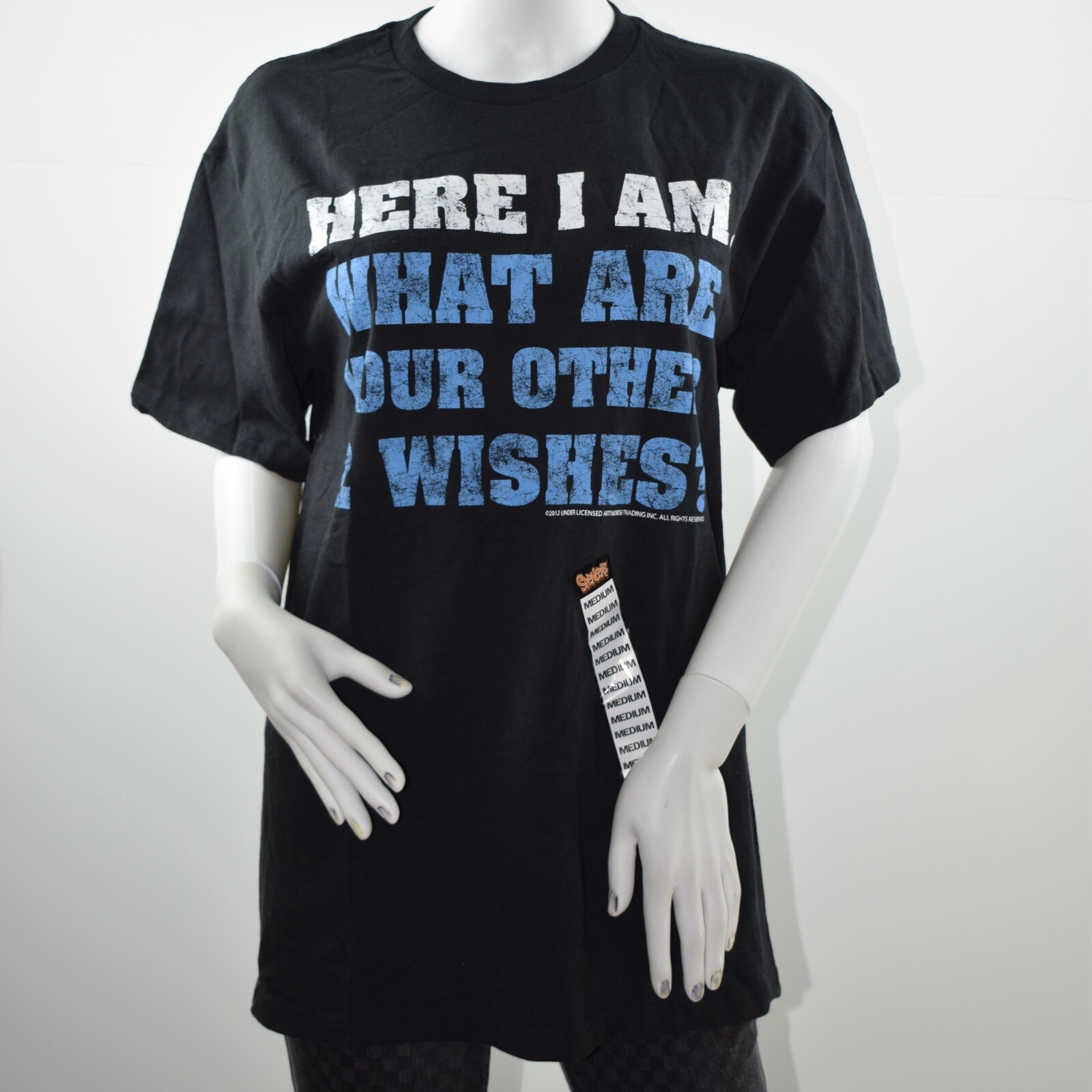 ALTRA T shirt Spencer's "Here I Am What Are Your Other Wishes" uomo nuova con etichetta taglia M nera