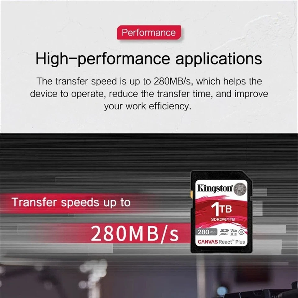 Kingston Canvas React Plus 128GB 256GB 512GB UHS-II V60 SD Memory Card 280MB/s - Image 3 of 4