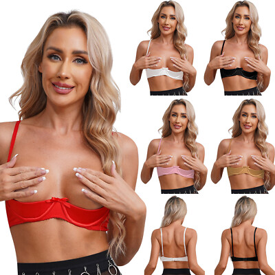 Women Satin Bra Top Underwire Padded Brassiere Demi Half Cup Push Up Lingerie