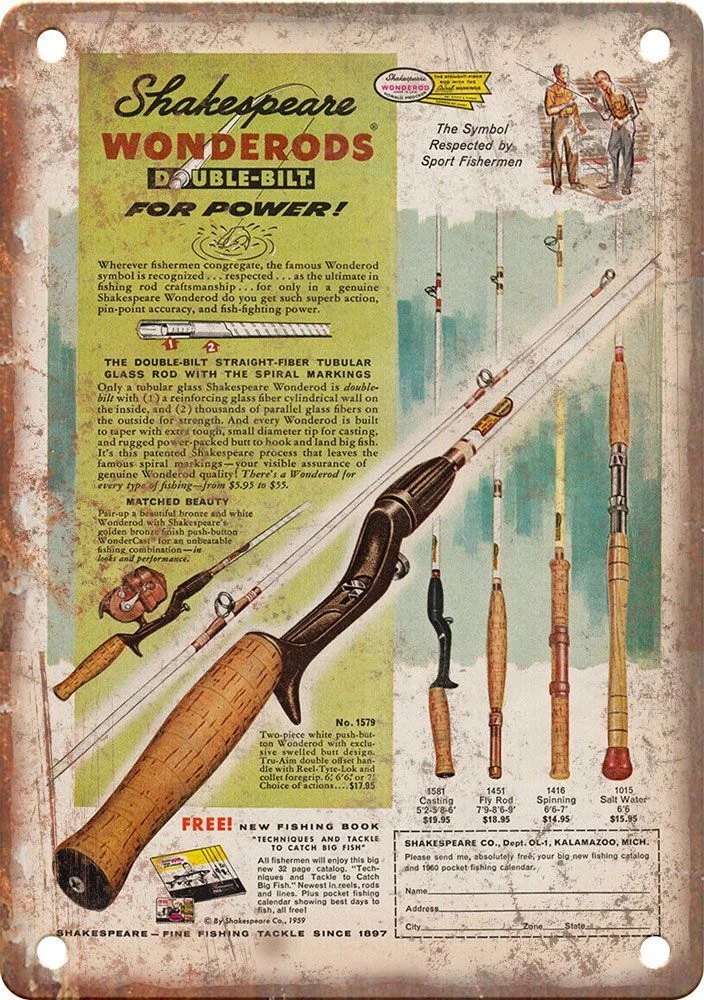 Panneau Métal Publicitaire Vintage - Wood Manufacturing Co. Lures - USA (Neuf)