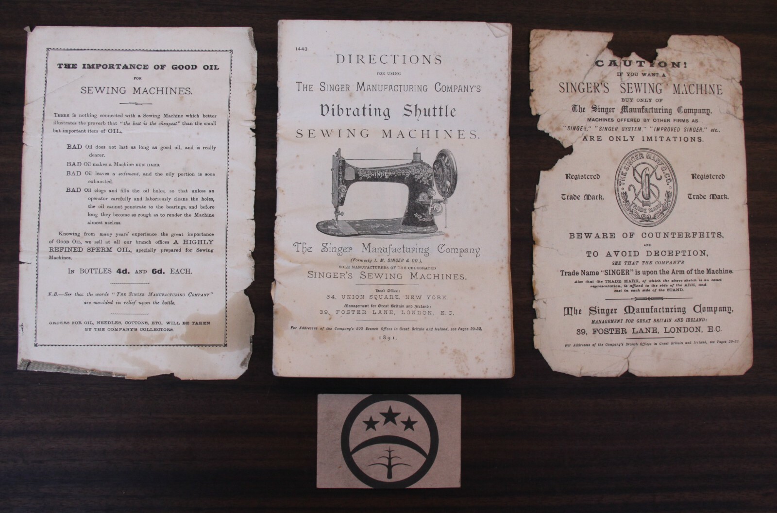 SINGER SEWING MACHINE INSTRUCTION MANUAL FROM 1891 FOR VIBRATING