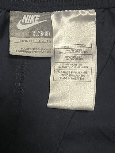 Nike Boys Track Pants Size XL 16/18 Navy Blue Orange Side Stripes Stretchy - Picture 3 of 5