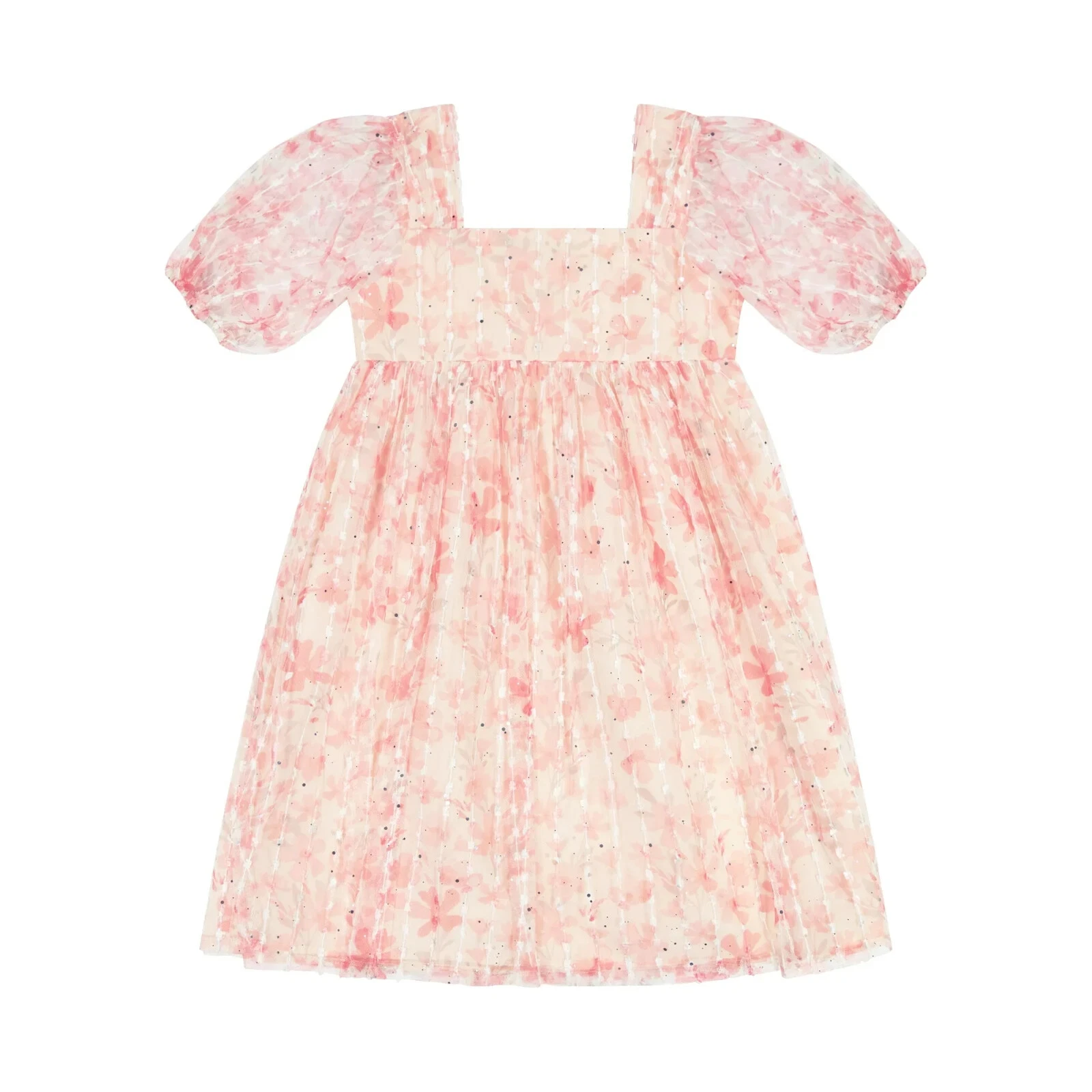 Wonder Nation Apricot Printed Metallic Mesh Dress Girls 5 Multicolor Polyester