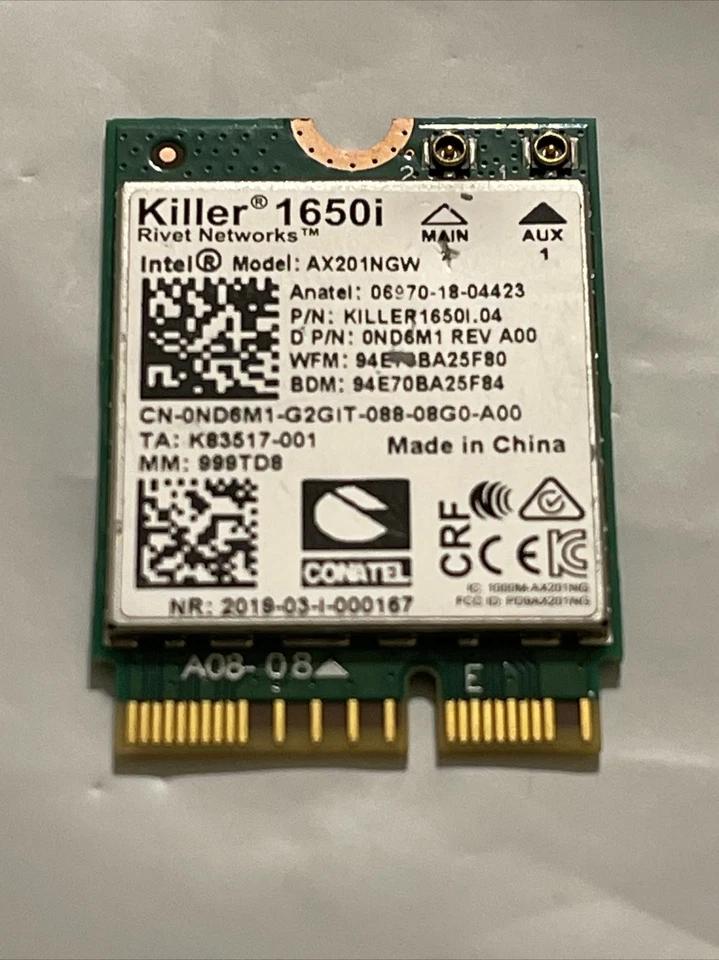 Genuine Intel Killer 1650i Wireless Wi-Fi 6 Bluetooth 5 AX201NGW ND6M1 0ND6M1 - Image 2 of 4