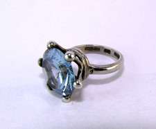 BIG Blue Topaz Solitaire Ring Sterling Silver Size 6.5 Band