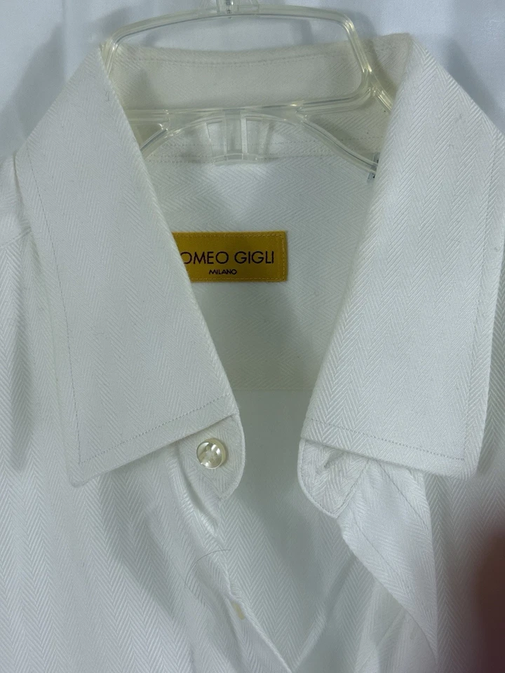Camisa de vestir para hombre Romeo Gigli Milano algodón espiga crema, talla 171/2/44 Foto 4 de 4