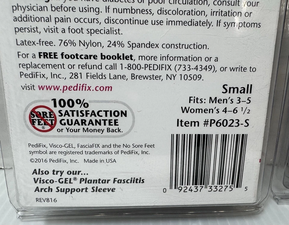 x2 PEDIFIX FasciaFIX Plantar Fasciitis Compression Foot Pain Relief Sleeve Small - Image 4 of 4