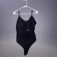 Orange Kiss Black Lace Bodysuit Teddy L Large Sheer Lace Top Adjustable Straps