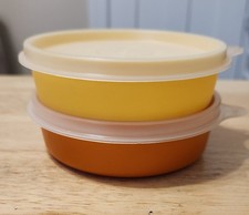 VTG Set Of 2 Tupperware Little Wonder Bowls 1286 W/Lids Orange  Yellow NEW 