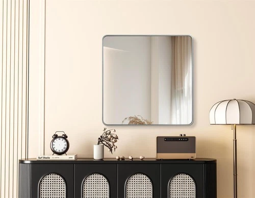 Elegant Decor Contour Metal Square Mirror 42X42 In Silver - Picture 2 of 7