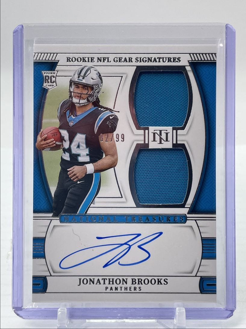 JONATHON BROOKS 2024 NATIONAL TREASURES RPA ROOKIE NFL GEAR RC AUTO /99 Q5099