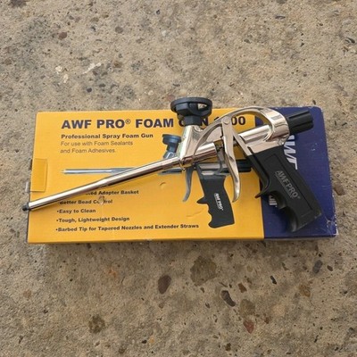 AWF Pro 1000 professional spray foam gun with foam and gloves.