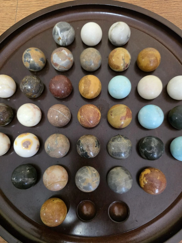 Vintage The Bombay Company Wood Solitaire Game Large Heavy Marbles 13.5” Board - Image 4 of 4