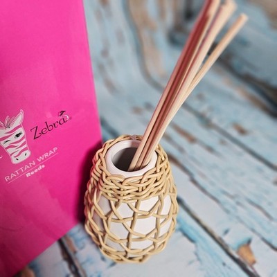 Pink Zebra Rattan Wrap Reed Diffuser Set Vase & Reeds Home Fragrance Decor NEW
