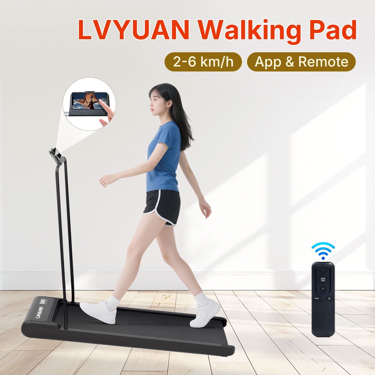 Under Desk Treadmill for Office Home, 2-6 kmh Walking Pad w/Incline, App & Remot