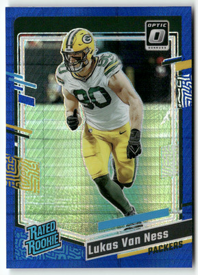 Panini Football NFL Donruss Optic 2023 No. 240 Lukas Van Ness Rookie Blue Hyper