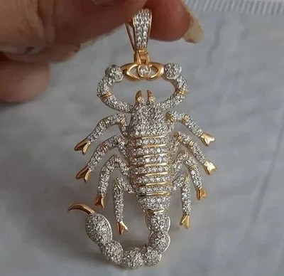3 CT Round Cut Real Moissanite Scorpion Pendant 14K Yellow Gold Plated