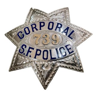 ANTIQUE OBSOLETE S.F. SAN FRANCISCO 3” POLICE BADGE STERLING SILVER I & J 49gm