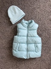 OLD NAVY GIRLS 5T FROST FREE QUILTED PUFFER VEST BLUE w/ Beanie Hat