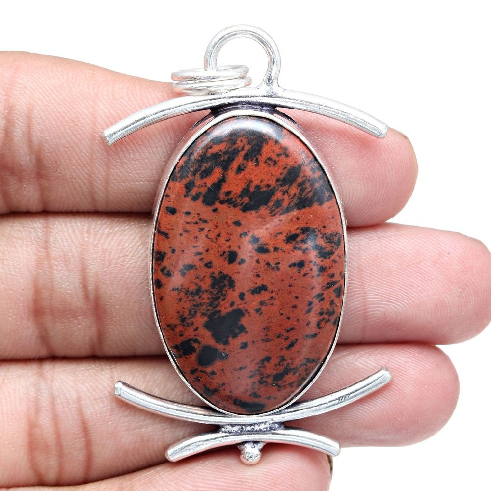 Mahogany Obsidian Pendant Silver Jewelry Gift For Women 2.25 Inch