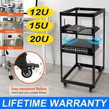 UK 12U/15U/20U 4 Post Open Frame Server Rack Network Enclosure with Metal Wheels