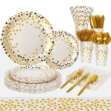 White Gold Party Supplies 193 Pieces Party Dinnerware Set Includes Party Pape...