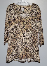 Chico's Women's Animal Print 3/4 Sleeve V-neck Tunic Top Sz 2 Large Leopard