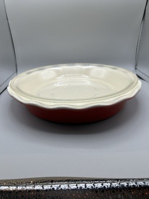 Cuisine & Company 10.25'' Enameled ceramic Pie Pan Red Set Of TWO PREOWNED