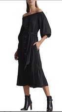 Witchery Off Shoulder Maxi Dress Size AU 10 Black Waist Tie Buttons RRP$159