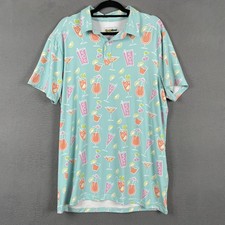 Tipsy Elves Polo Mens XL Green Cocktail Graphic Collared Button Short Sleeve