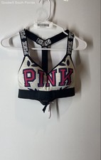 Victoria's Secret PINK Womens Black Gray Adjustable Strap Sports Bra Size M