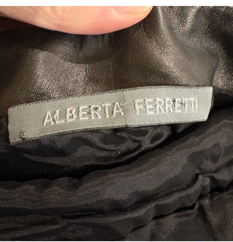 Alberta Ferretti Италии кожи шерсти смесь LBD черный платье sz 6 - Изображение 3 из 4