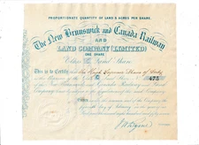 NEW BRUNSWICK AND CANADA RAILWAY AND LAND CO  SHARE  CERTIFICATE